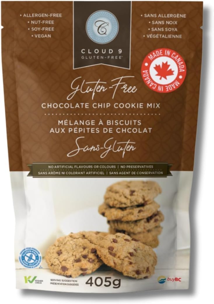 Cloud 9 Gluten Free Chocolate Chip Cookie Mix, 405 g, Made in Canada, Easy to Bake, Perfect for Gluten Free Cookies, Vegan & Kosher