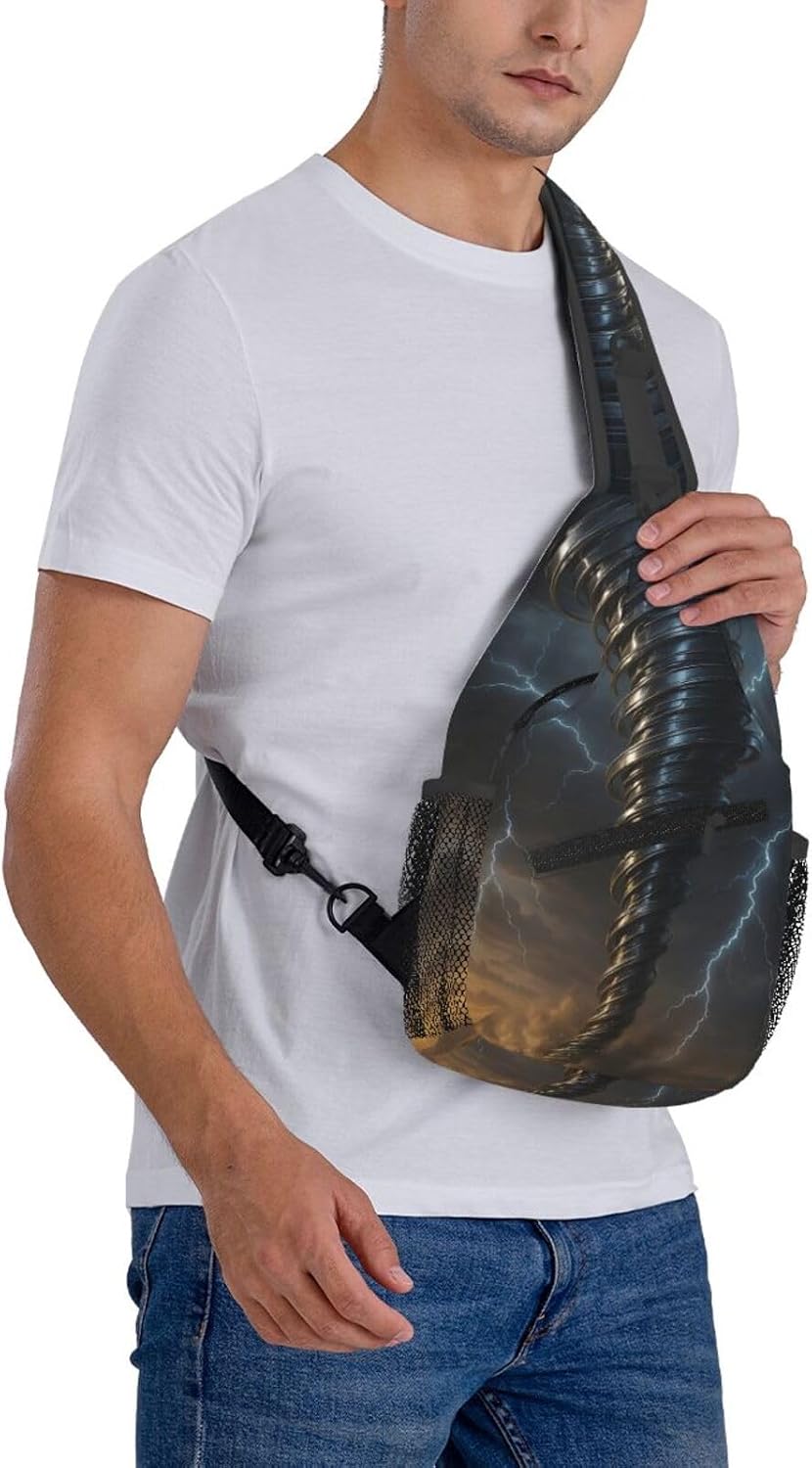 Men's Crossbody Sling Bag, Metal Tornado Printed Chest Pack, Travel Casual Outdoor Backpack