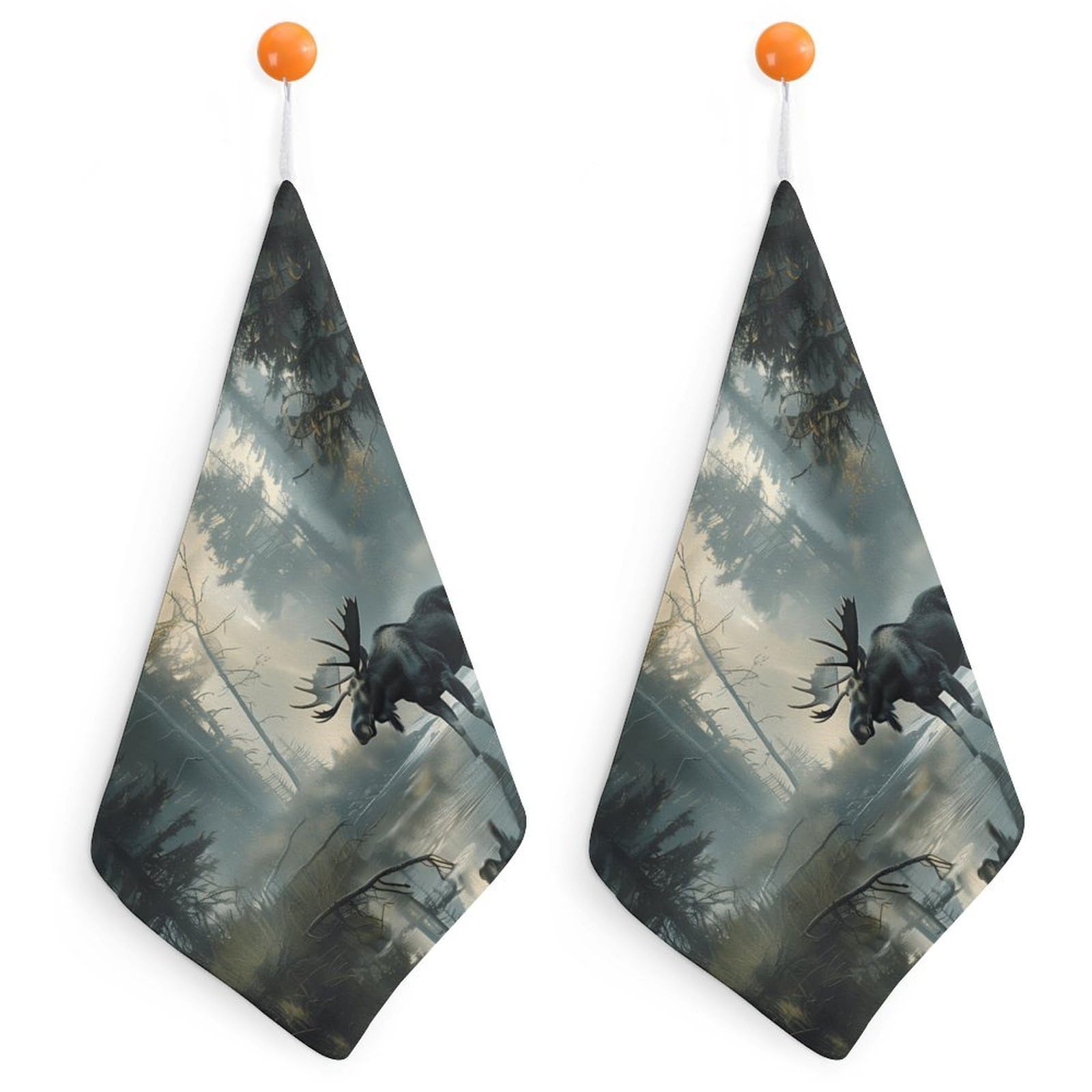 TXFBTRFSA Moose Western Animal Hand Towels with Hanging Loop Kitchen Towel Handkerchiefs Cleaning Cloths