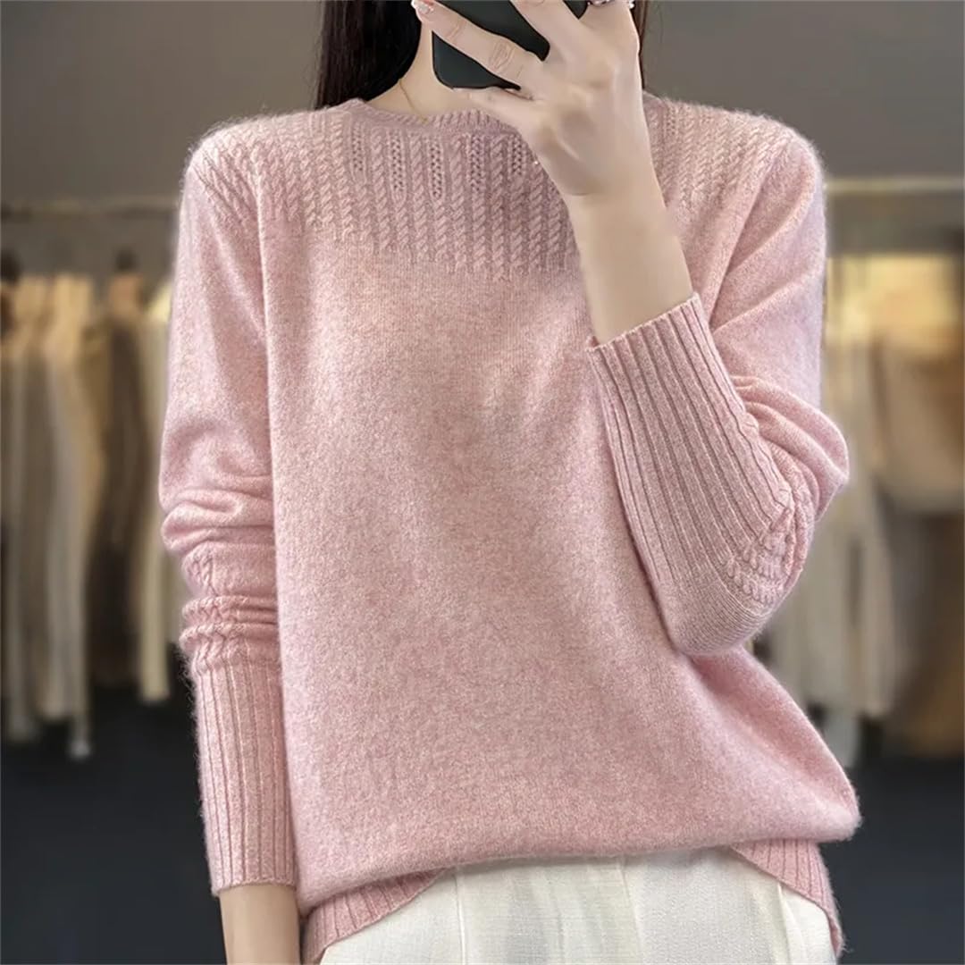 Maglione Autunno E Inverno da Donna in Lana con Collo A O in Tinta Unita Maglione Lavorato A Maglia Caldo Allentato