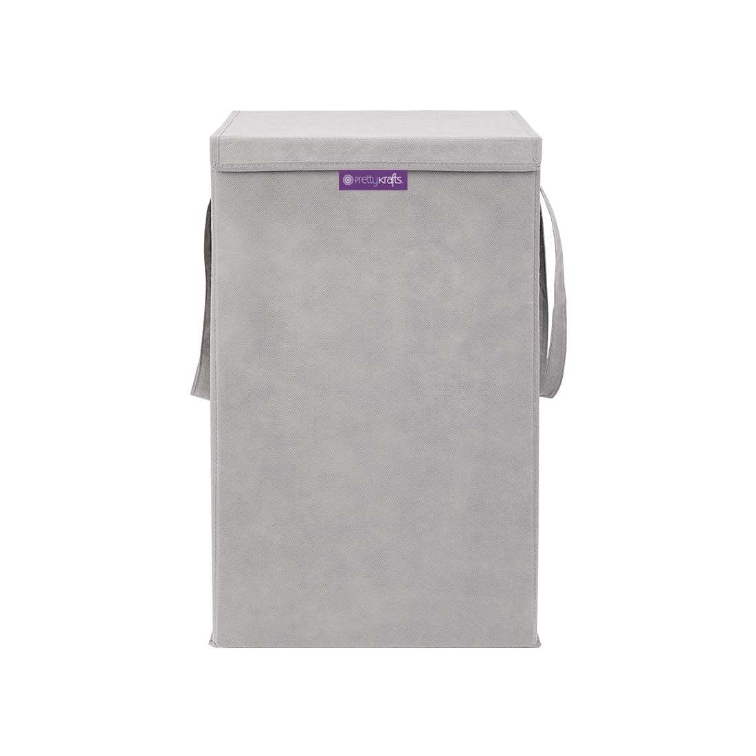 PrettyKrafts 35 L Non Woven Rectangular Foldable Large Laundry Bag/Basket With Lid & Handles, Freestanding Clothes Storage Organizer for Bedroom, Dorm (30x30x40cm, Grey, Set of 1)