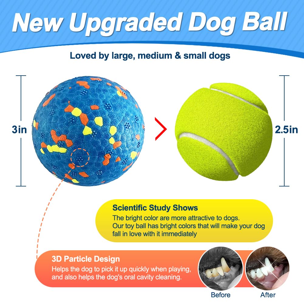Mankoda Dog Balls, Dog Tennis Balls for Aggressive Chewers, 3'' Durable Teething Chew Toys & Floating Water Toy, Interactive Fetch Ball for Medium/Large Dogs (3 Pack)
