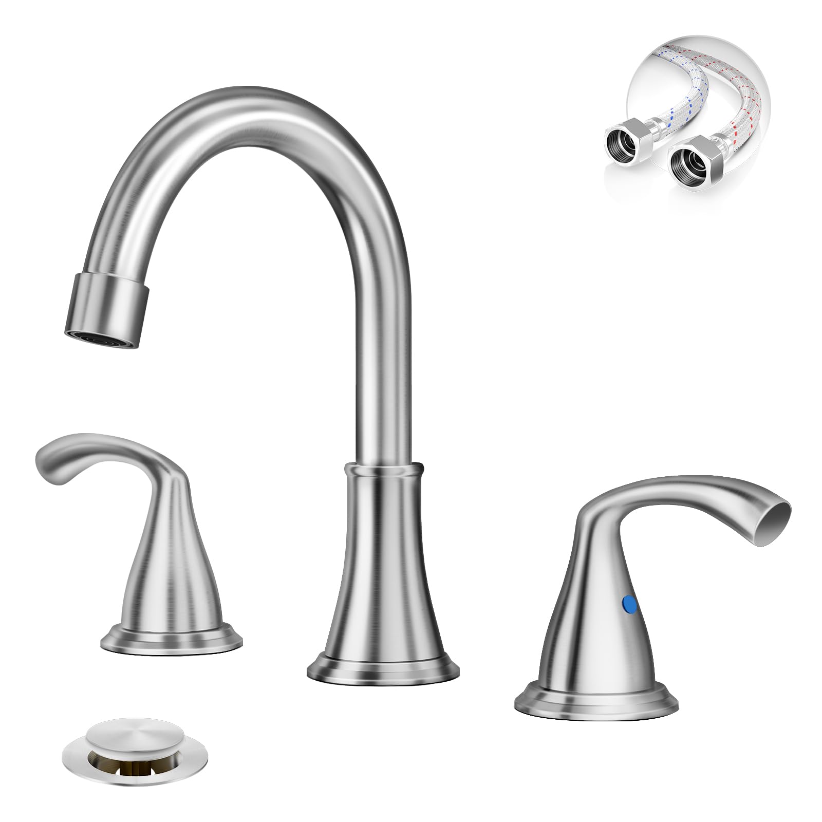 Phiestina 8 Inch Brushed Nickel Widespread Bathroom Sink Faucet, 2 ...