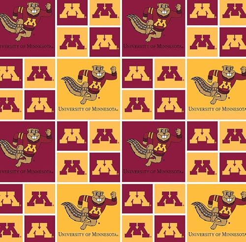 University of Minnesota Golden Gophers Fabric – Officially Licensed University of Minnesota Cotton Quilting Fabric by Sykel Enterprises, Precut Yardage for Sewing & Crafts Geometric Block