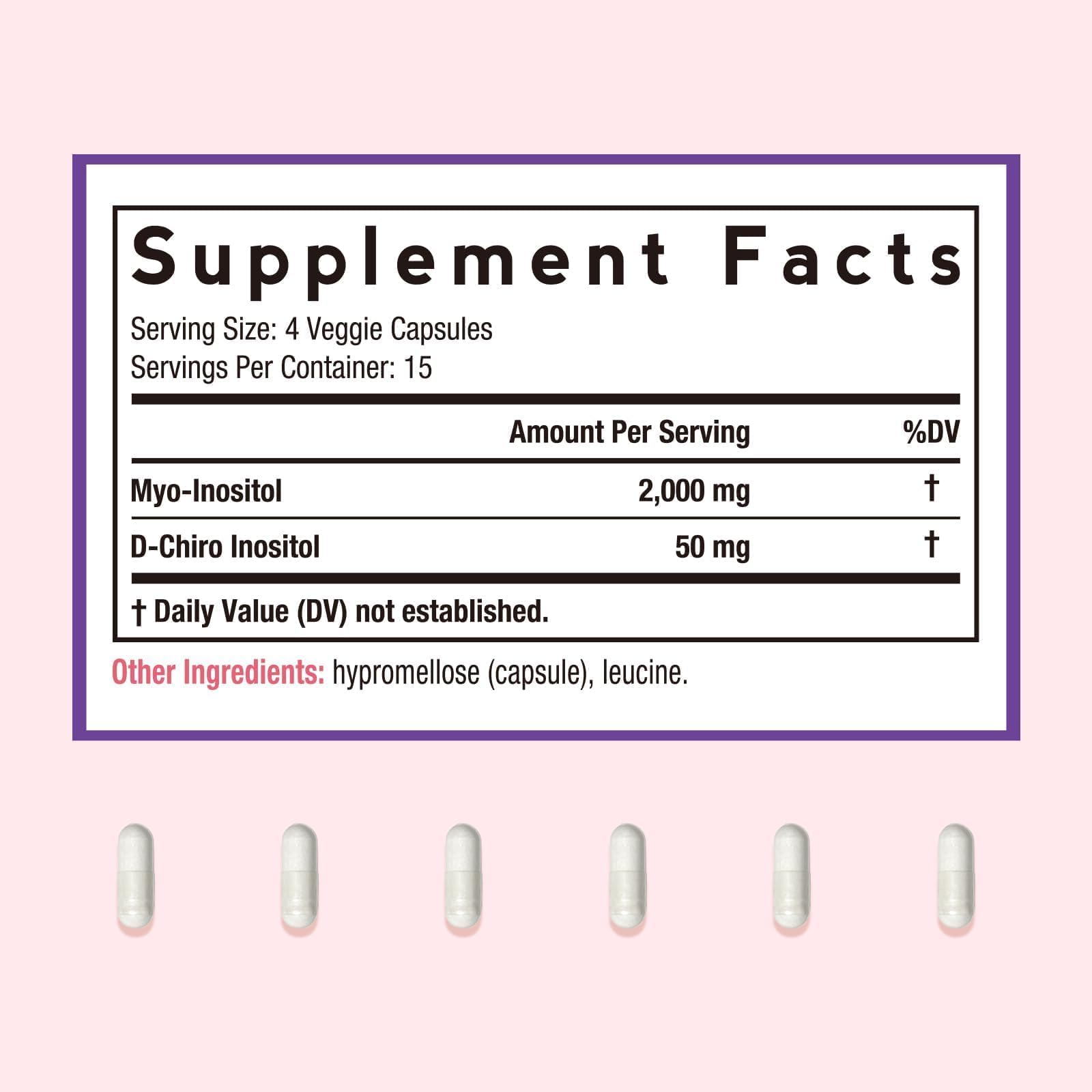 Doctor's Recipes Inositol Supplement for Women, Myo-Inositol & D-Chiro Inositol Capsules 2050mg per Serving, Ideal 40:1 Blend, 60 Vegan Caps — Amazon image 2