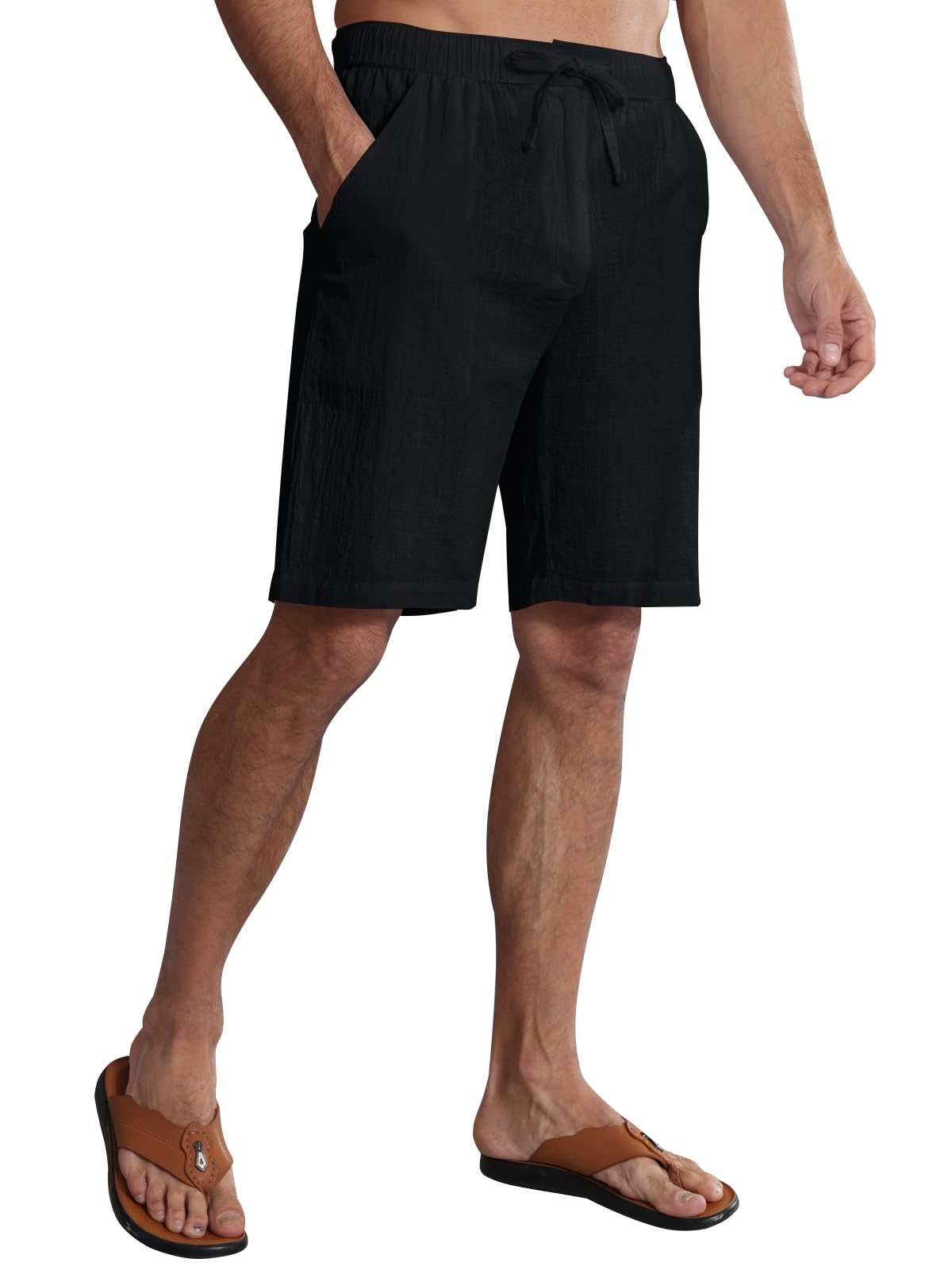 Huayuzh Kurze Hosen Herren Leinen Shorts Sommer Leichte Luftige Lockere Passform Freizeithose Urlaub Strand