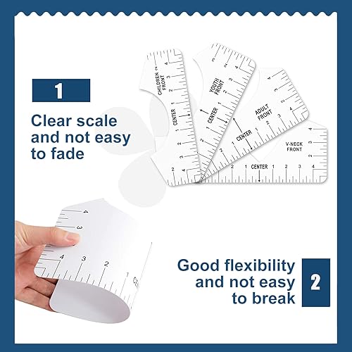 Vista 18 de Vowlove Guía de regla de camiseta para prensa de calor Cricut, herramienta de medición de camisas, alineación de vinilo, diseño de centro de 01 Negro