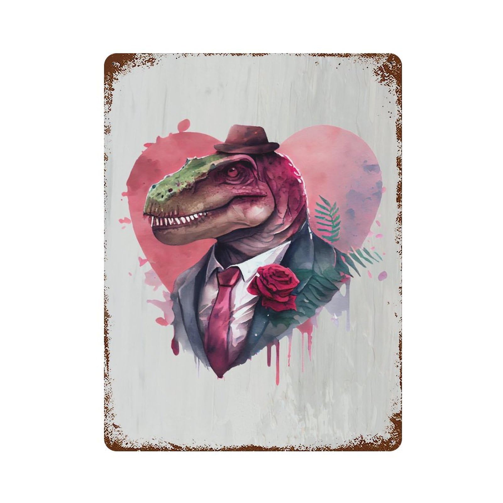 Gangster Style Dinosaurs Rust Effect Tin Sign 15.7"x11.8", Novelty Wall Decor for Garage, Pub Or Kitchen