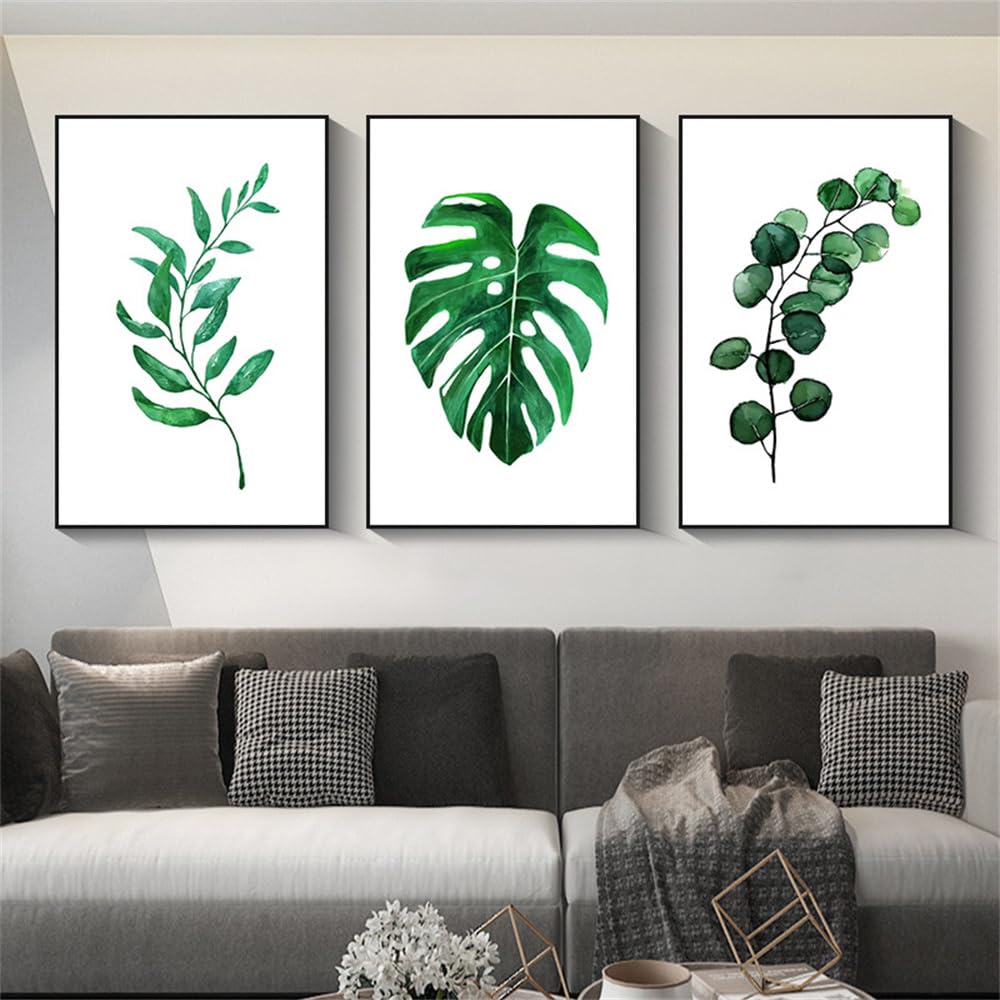 WBYZAC Botanical Posters-Green Leaves Poster Canvas Painting Botanical Palm Leaves Jungle Wall Art for Living Room Bedroom Kitchen Home Decoration Artwork-60 * 80cm*3PCS (No Frame)