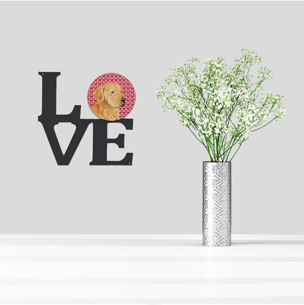 Caroline's Treasures SS4476WALV Golden Retriever Hearts Love Valentine's Day Metal Wall Artwork Love Indoor Outdoor Art Decor Patio, Bathroom, Kitchen Colorful Aluminum and Black Steel Sculpture