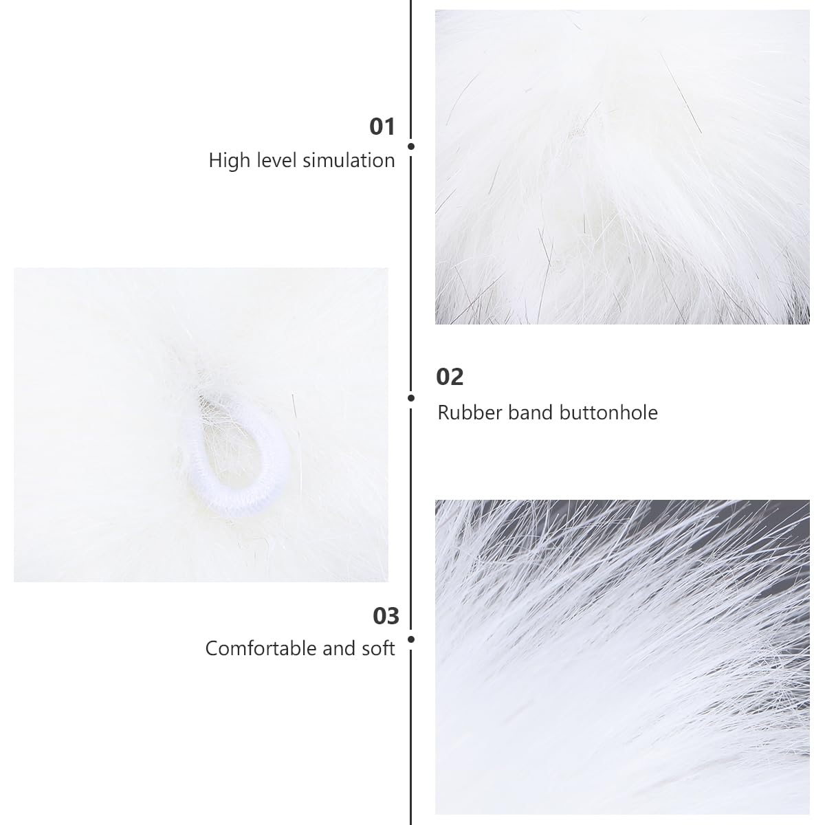 Happyyami 2PCS Bunny Tail Pom Poms Plush Pompom Balls with Elastic Loop Cute Rabbit Tail Costume Accessory for Easter Party Halloween Animal Cosplay 8-9CM White - Image 3