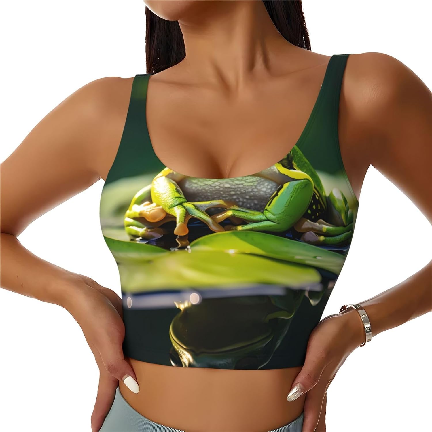Frogs Printed Women's Sports Vest, Suitable for Yoga, Pilates and Fitness Training -