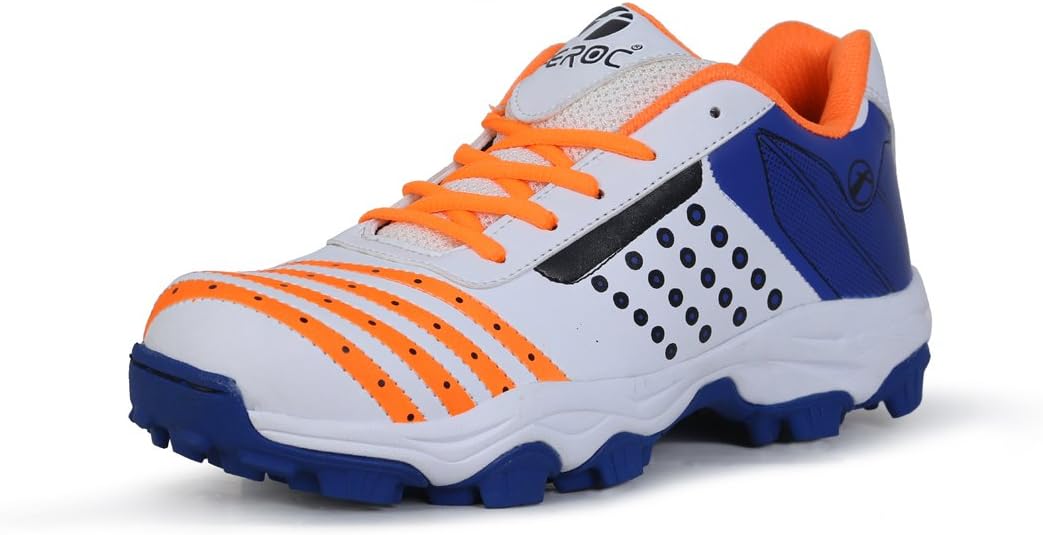 FEROCADF White Orange Cricket Shoe