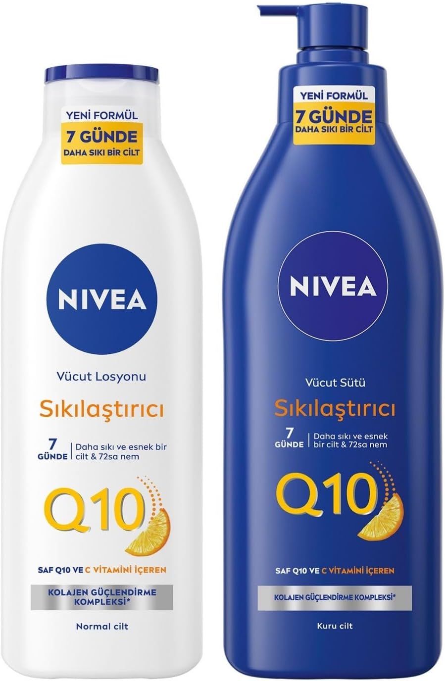 NIVEA Q10 Sıkılaştırıcı Vücut Losyonu 250 ml,72 Saat Nemlendirici,7 Günde Sıkılaşma,Esnek Cilt,C Vitamini,Kolajen,Normal Ciltler İçin + NIVEA Sıkılaştırıcı Vücut Sütü 400 ml