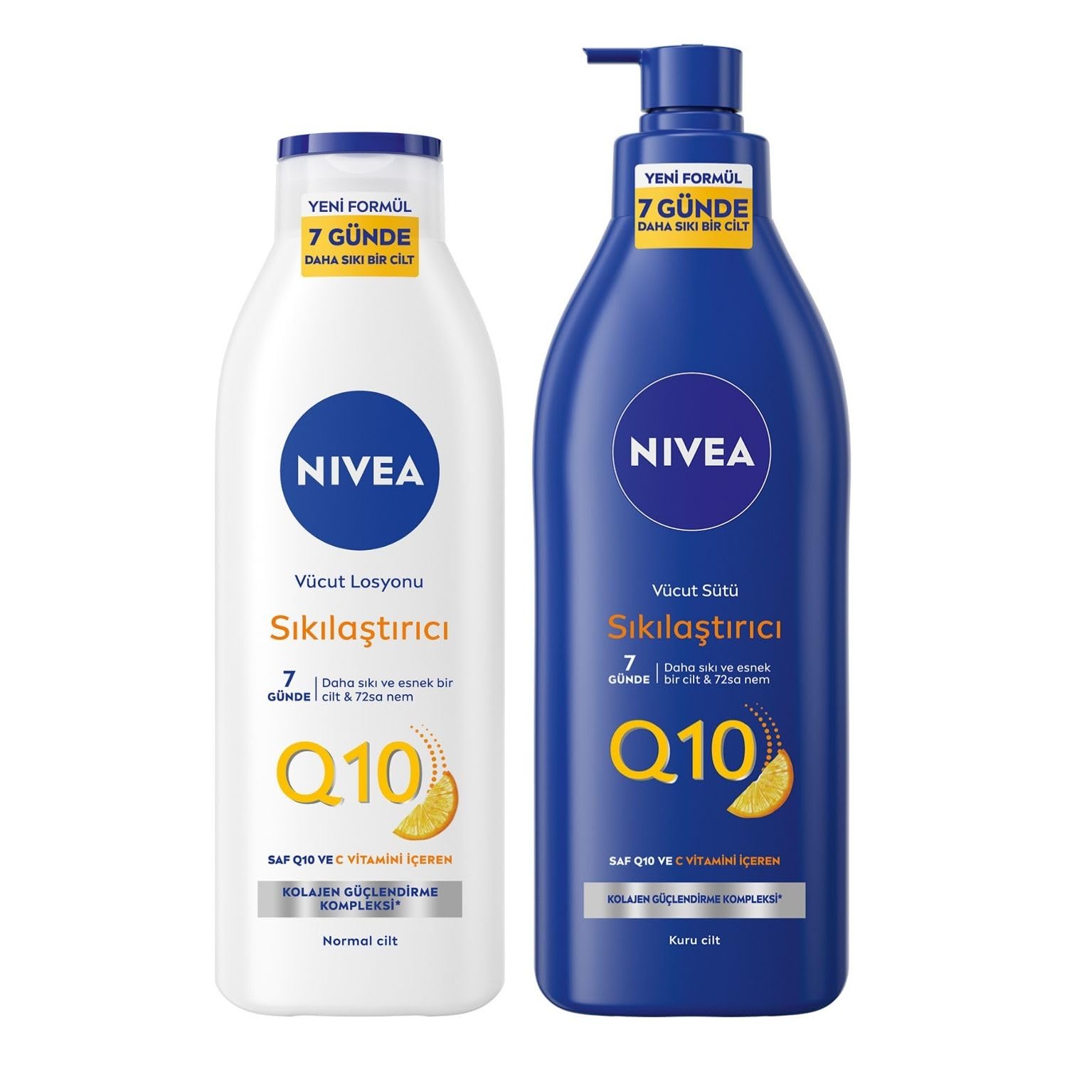 NIVEA Q10 Sıkılaştırıcı Vücut Losyonu 250 ml,72 Saat Nemlendirici,7 Günde Sıkılaşma,Esnek Cilt,C Vitamini,Kolajen,Normal Ciltler İçin + NIVEA Sıkılaştırıcı Vücut Sütü 400 ml
