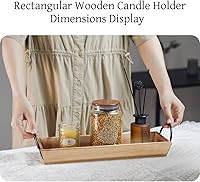 Vista 3 de Bandeja de velas rectangular de madera con asas de metal negro, portavelas de madera rústica para exhibir velas, centros de mesa para mesa