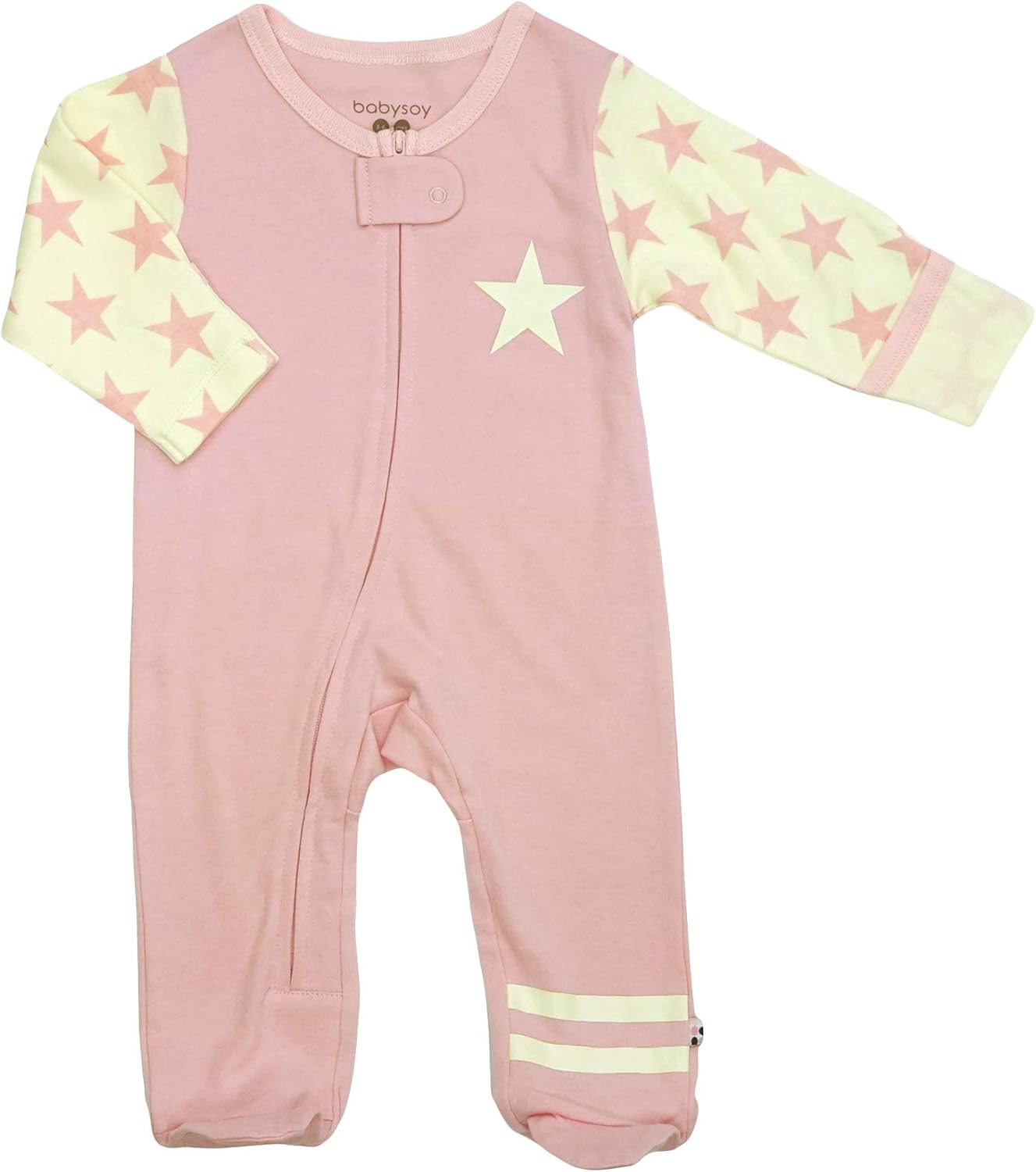 Babysoy Zipper Footies - Baby Footed Pajamas Sleeper Solid Star Colors 0-18 Months
