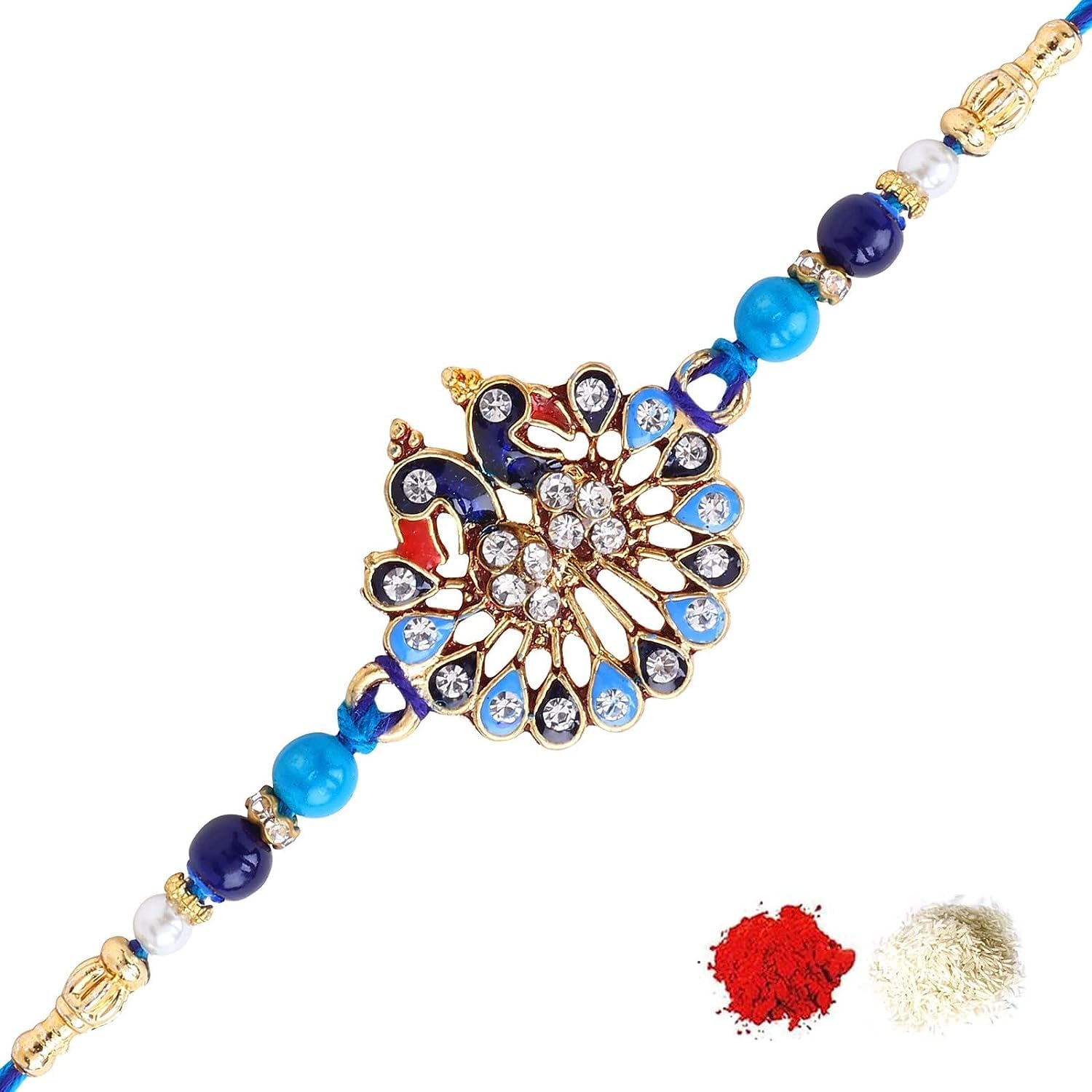 Nemi Enterprises IMPORTED BLUE PEACOCK WITH MULTICOLOUR PEARL AND DAIMOND RING RAKHI FOR BHEIYA BHABHI/BROTHER/SISTER/FAMILY WITH ROLI CHAWAL(NE 166) (B0CD3ZNTZG) Amazon Price History, Amazon Price Tracker