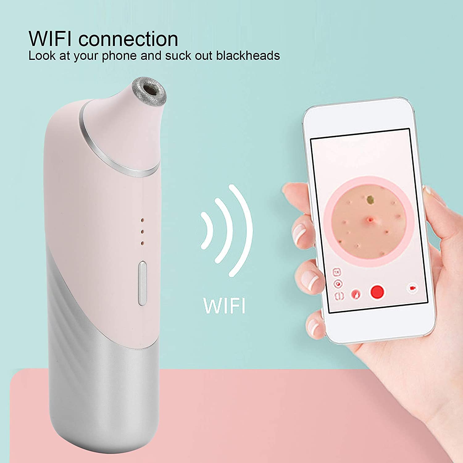 DYTWXG Macchina per la rimozione di Punti Neri visivi per la Pulizia dei pori del Viso con aspirazione del Vuoto WiFi Intelligente, aspiratore per la rimozione di Punti Neri, per Donne Uomini, Rosa