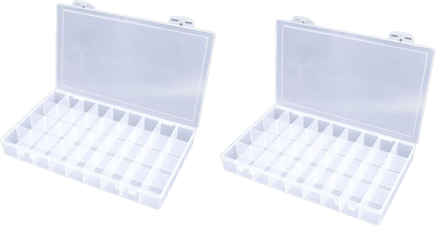 3PCS 36 Grids Large Plastic Organizer Box with Dividers, Compartment Organizer Box for Nail Accessories/Screw/Sewing Arts and Oil Paint, Bead Storage Containers 14.9 Inch x 9.2 Inch x 1.9 Inch (Clear)