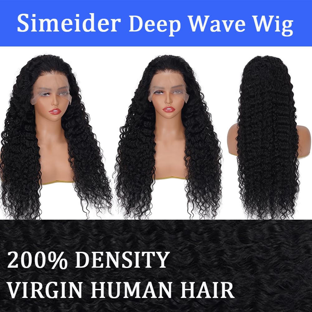 34 Inch Deep Wave Lace Front Wig Human Hair 13x6 HD Pre Plucked 200 Density Amazon.com : FDSAFEF 34 Inch Deep Wave Lace Front Wigs Human  main image 3