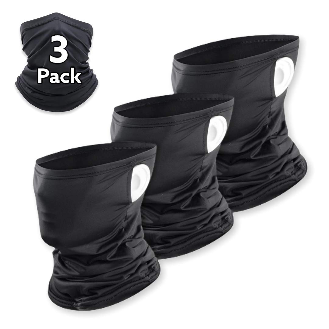 Black 3-Pack Neck Gaiter Balaclava Bandana Headwear, Ice Silk Cooling Sports Face Scarf for Dust Outdoors Reusable Washable (3X Black)