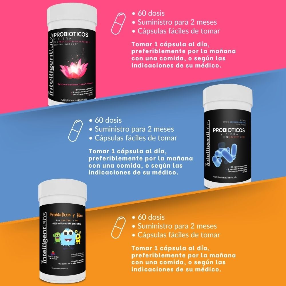 Intelligent Labs Pack 3-en-1: Probióticos para Adultos, Mujeres y Niños. 60 Porciones, Suministro para 60 Días por Paquete. Apoyo Integral para la Salud Digestiva e Inmune de toda la Familia.