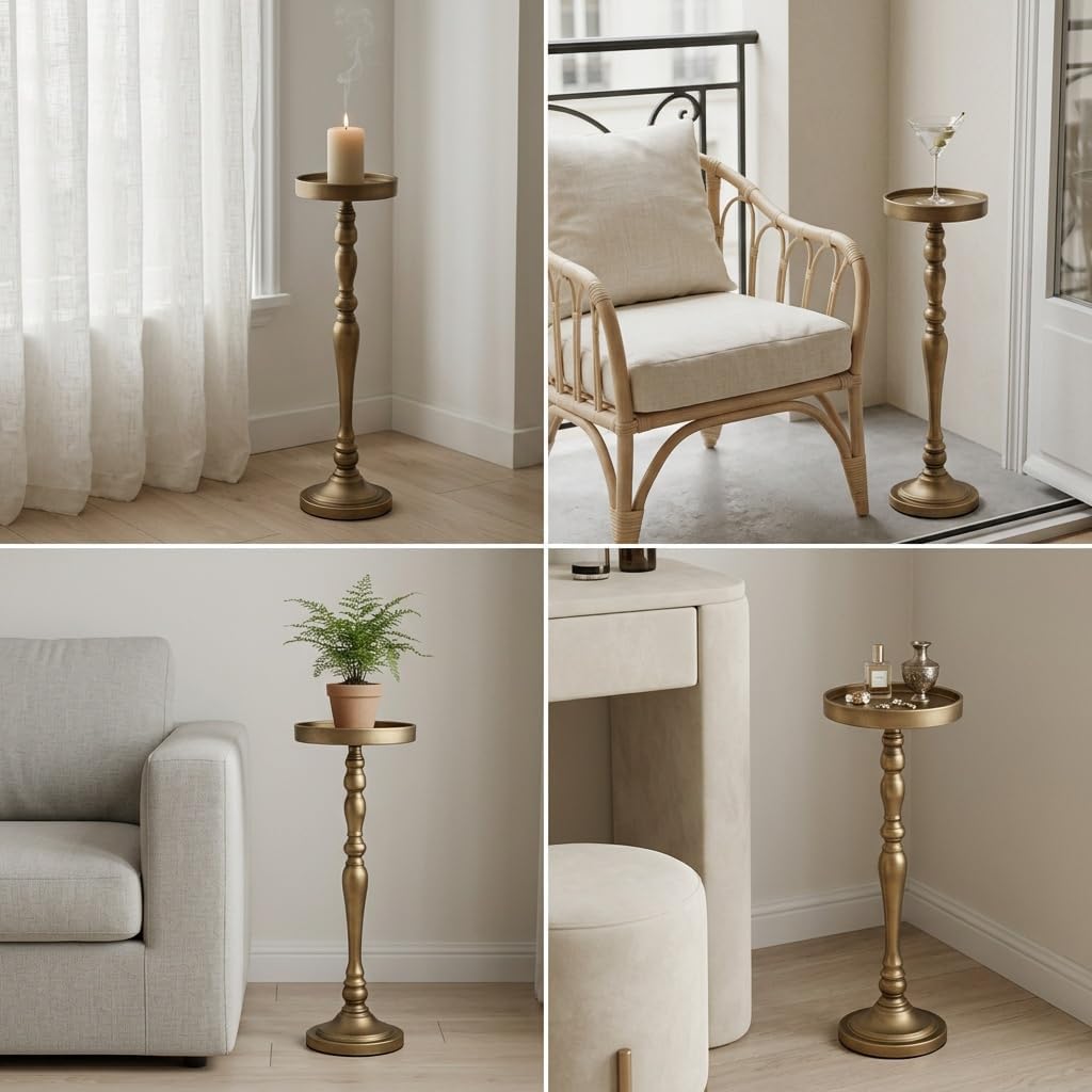Martini Drink Table, 26 Inch Tall Brass Side Table | Small Cocktail End Table, Vintage Drink Stand for Small Spaces, Couch Chair, Living Room, Farmhouse Home Decor