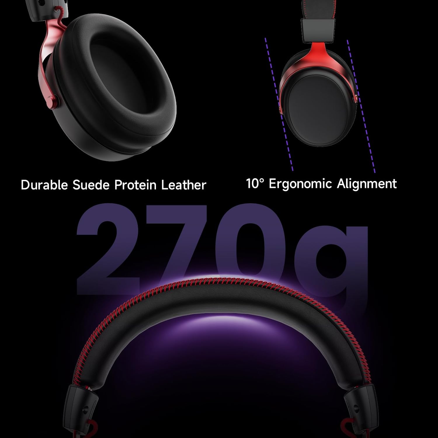 Akko Verge S9 Ultra Lightweight Wireless Gaming Headset, Quad Mode 2.4G, BT, Wired Connectivity Headset with Noise Cancelling Mic, Compatible with PS PC Phone, Design for Comfort, Black & Red