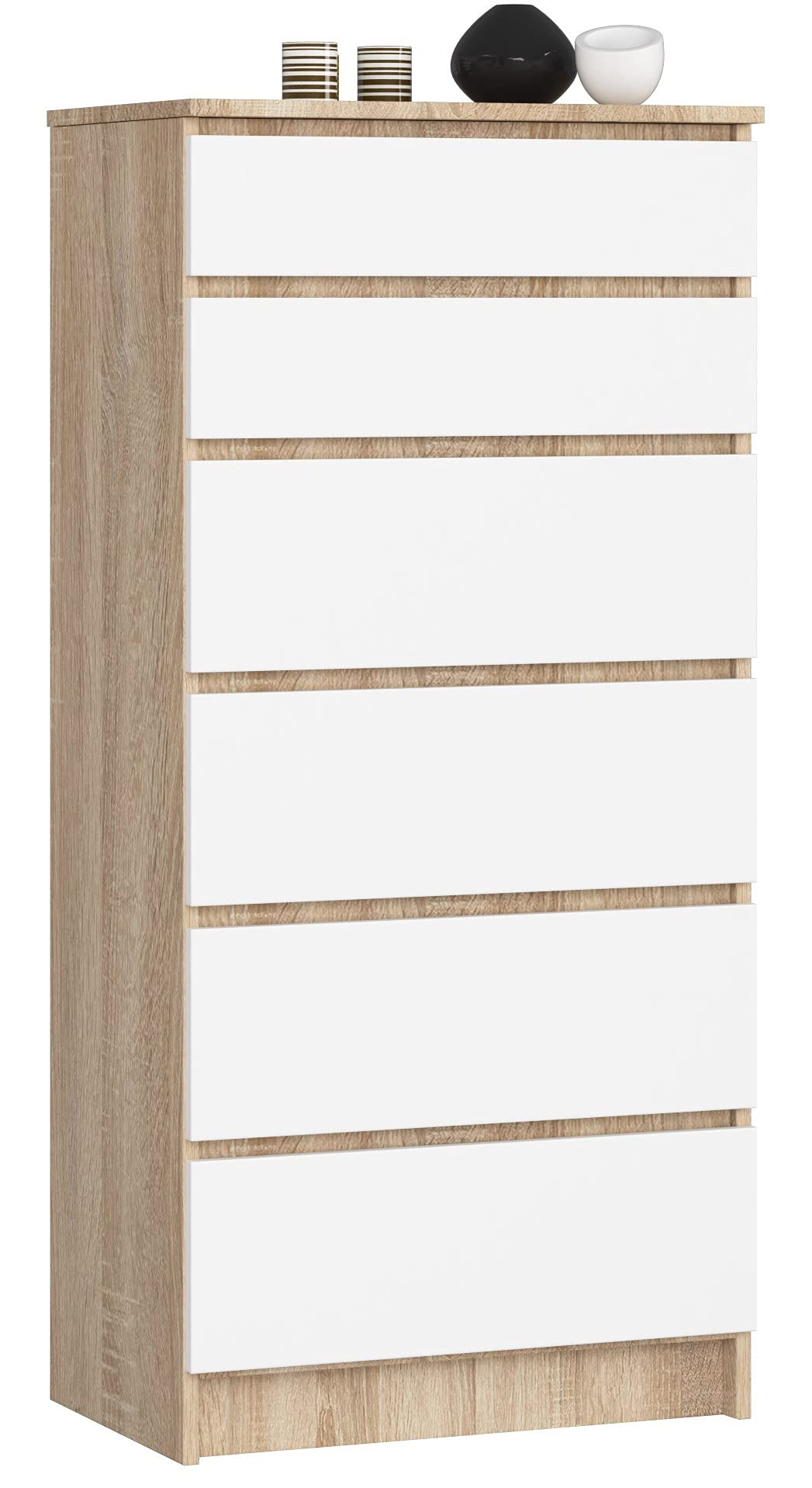 Cómoda AKORD K60 Roble Sonoma 60 cm 6 cajones frente en color Blanco 60x40x130 cm