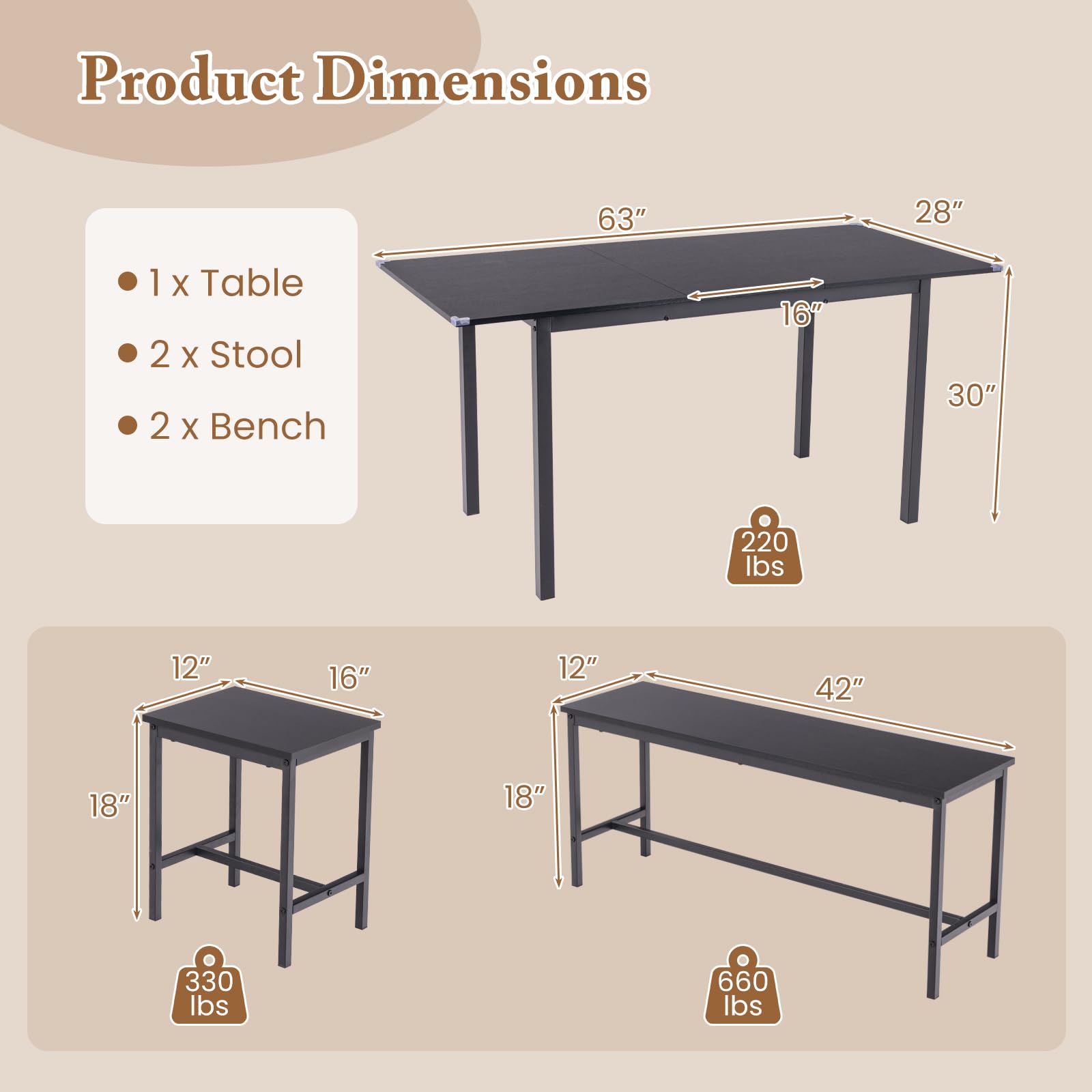 Amazon.com - COSTWAY Extendable Dining Table Set for 4-6, 63