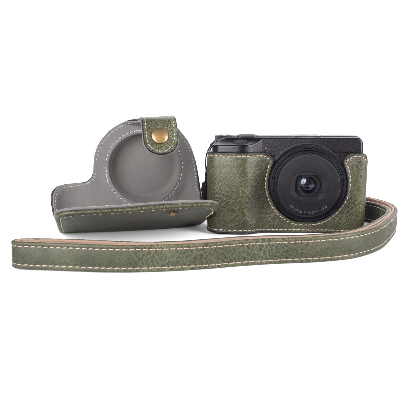 Rieibi Funda para cámara Ricoh GR III/GR IIIx/GR IV, Funda Protectora de Piel sintética Desmontable para cámara Ricoh GR Series con Correa de Hombro Ajustable, Color Verde