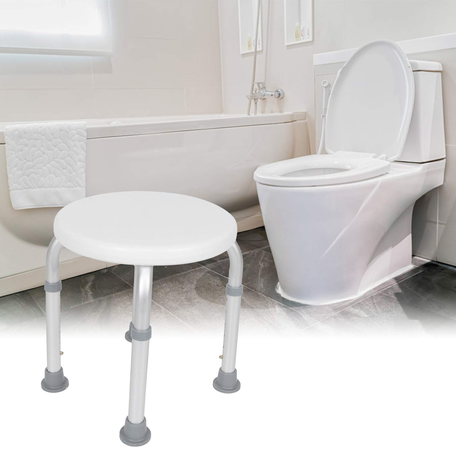 Ejoyous Runder Duschstuhl, Duschhocker aus Aluminiumlegierung mit 6-stufiger Höhenverstellung von 14,17 Bis 20,1 Zoll, Rutschfesten Füßen, Runder Sitz für ältere Menschen, Badezimmer, Badewanne,