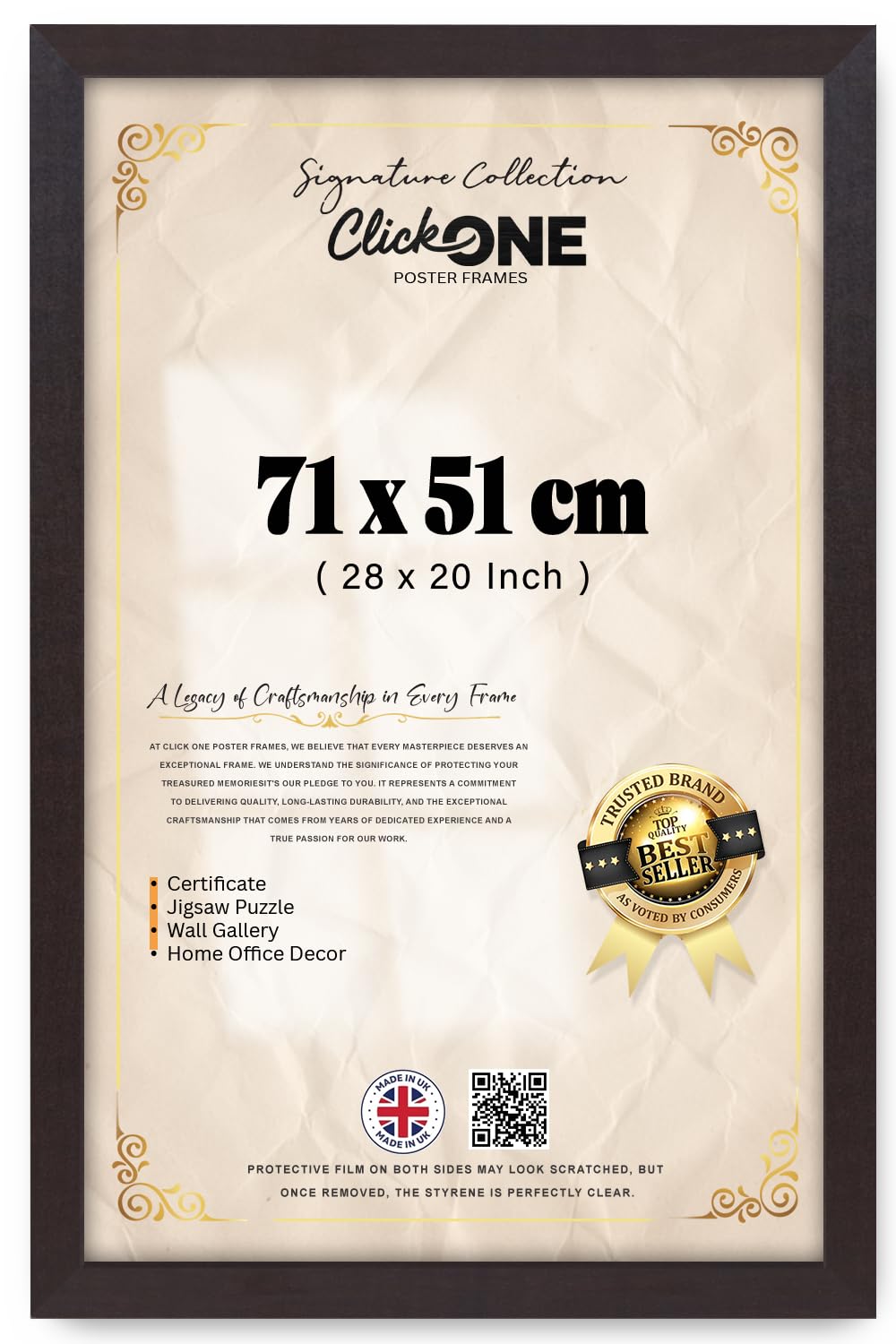 Click One Modern Crystal Clear Perspex Displaying Paintings And Photos In Vertical And Horizontal Orientation For Art Galleries 71 X 51 CM 28 X 20 Inch Mahogany Finish Mounting Hardware
