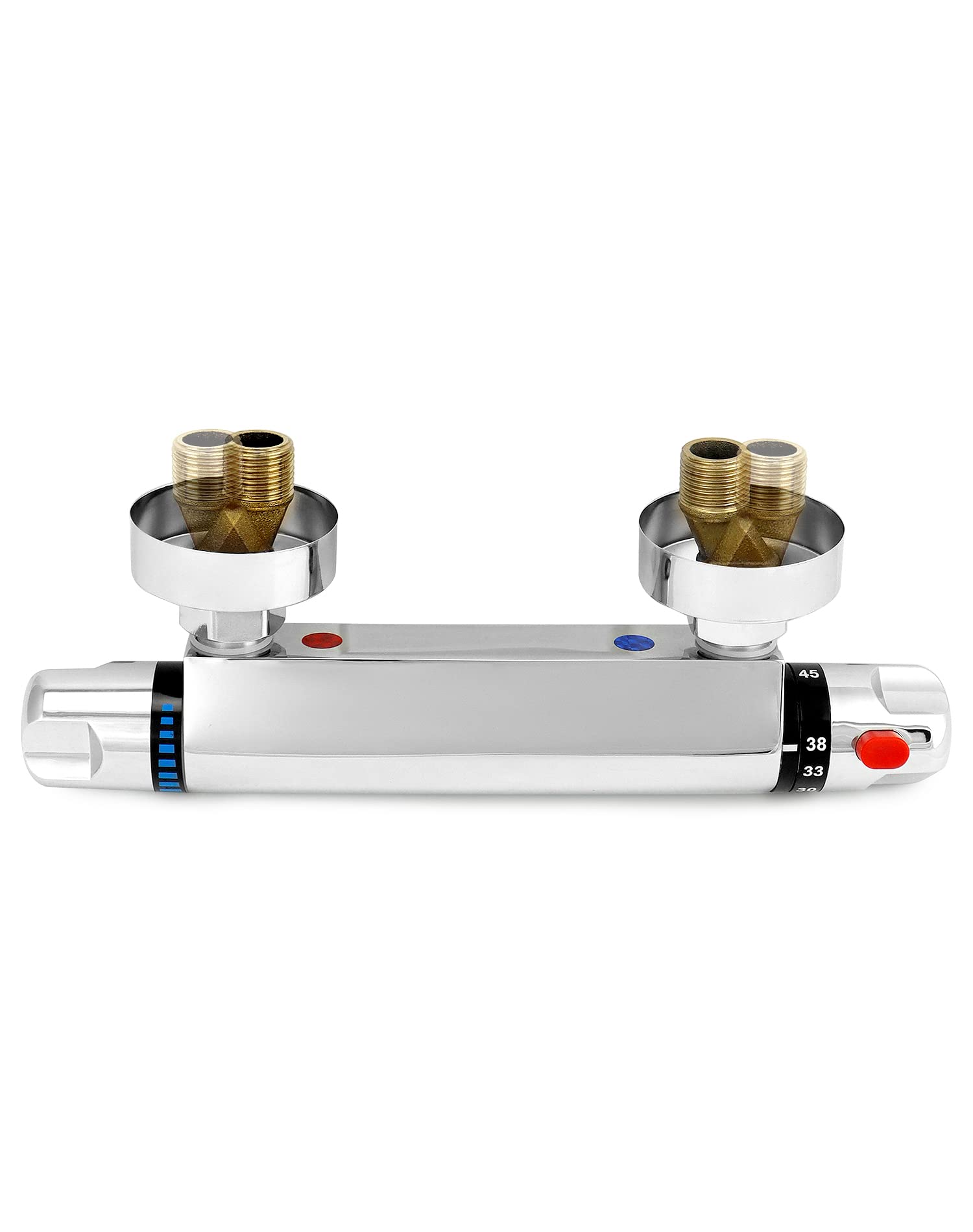 QWORK grifo ducha termostatico, salida de válvula G1/2 ", izquierda caliente derecha fría, mezclador de ducha de latón, control de temperatura constante para baño