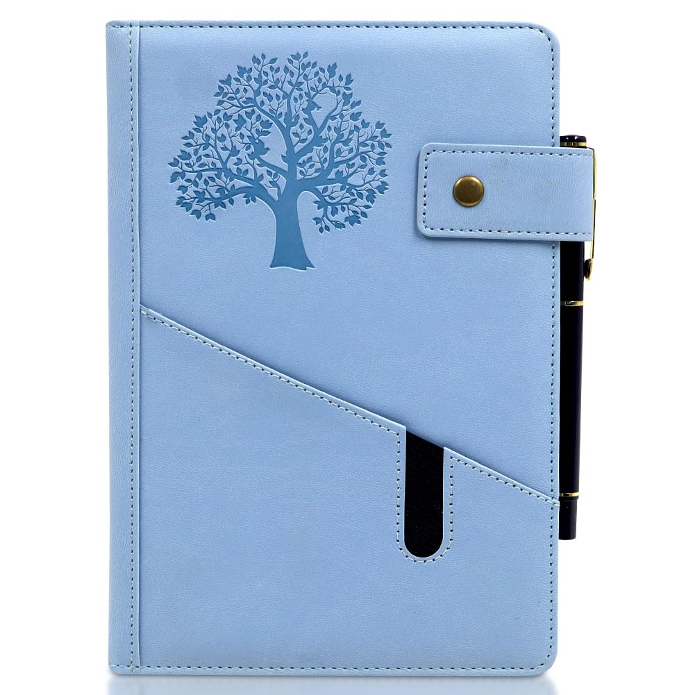 HATFRYF Thick A5 Journal Notebook Lined, 360 Pages Leather Hardcover College Lined Journal Notepad, Notebook and Pen Set, 100GSM Paper, for Work Office School, 5.7" X 8.5", Light Blue