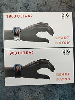 ساعة ذكية للرجال والنساء T900 الترا 2 كبيرة ان اف سي بمكالمات بلوتوث وشحن لاسلكي وشاشة لمس، مقاس 2.2 بوصة عالية الدقة HD (اسود)