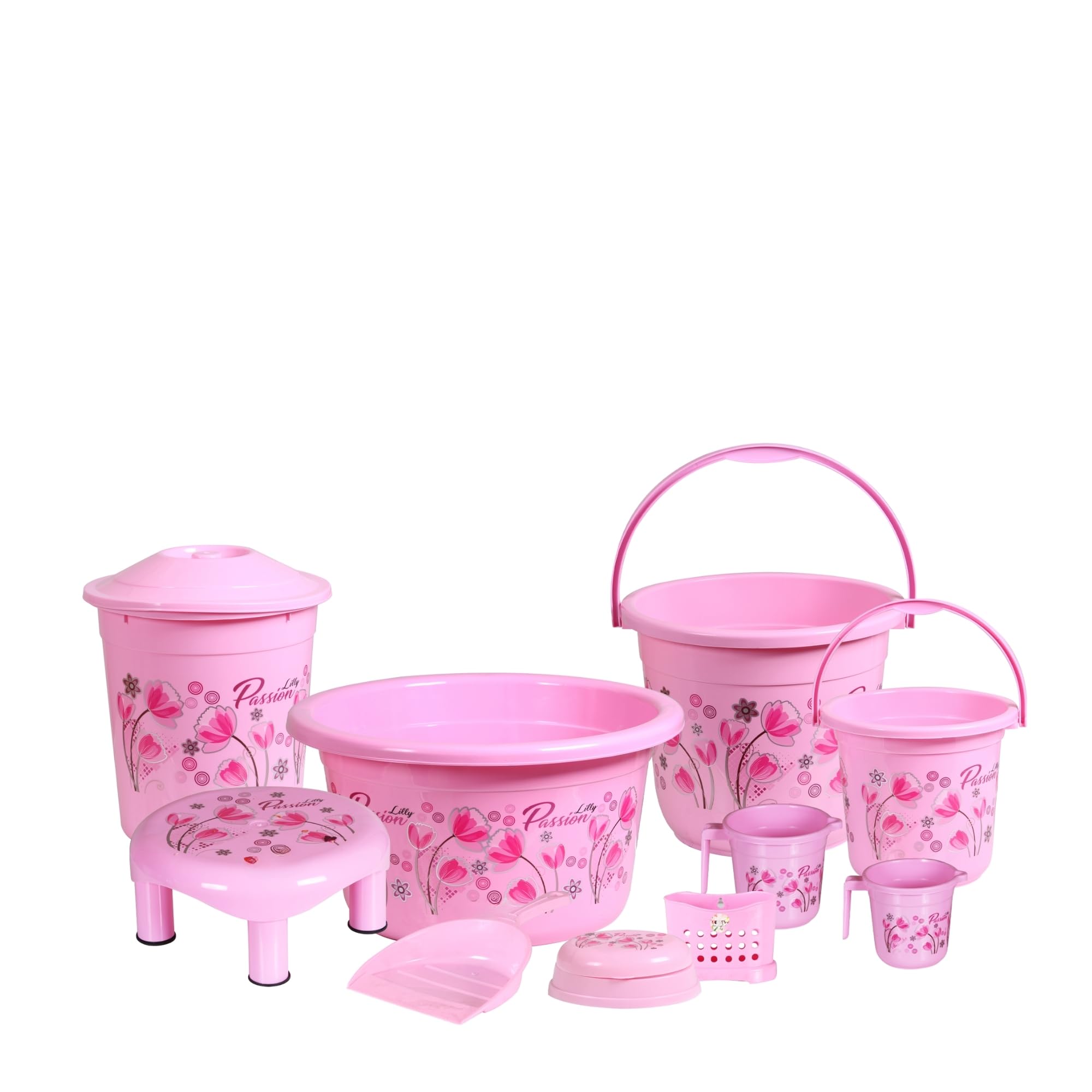 Novelty Store Plastic Bathroom Accessory Set 10 Pieces , (25 LTR Bucket, 5 LTR Bucket, Patla, Deep Tub, Dustbin, Mug 1.5 LTR, Mug 1 LTR, Soap case, Dustpan, Tooth Brush Stand, Pink ) (B08KY51N7N) Amazon Price History, Amazon Price Tracker