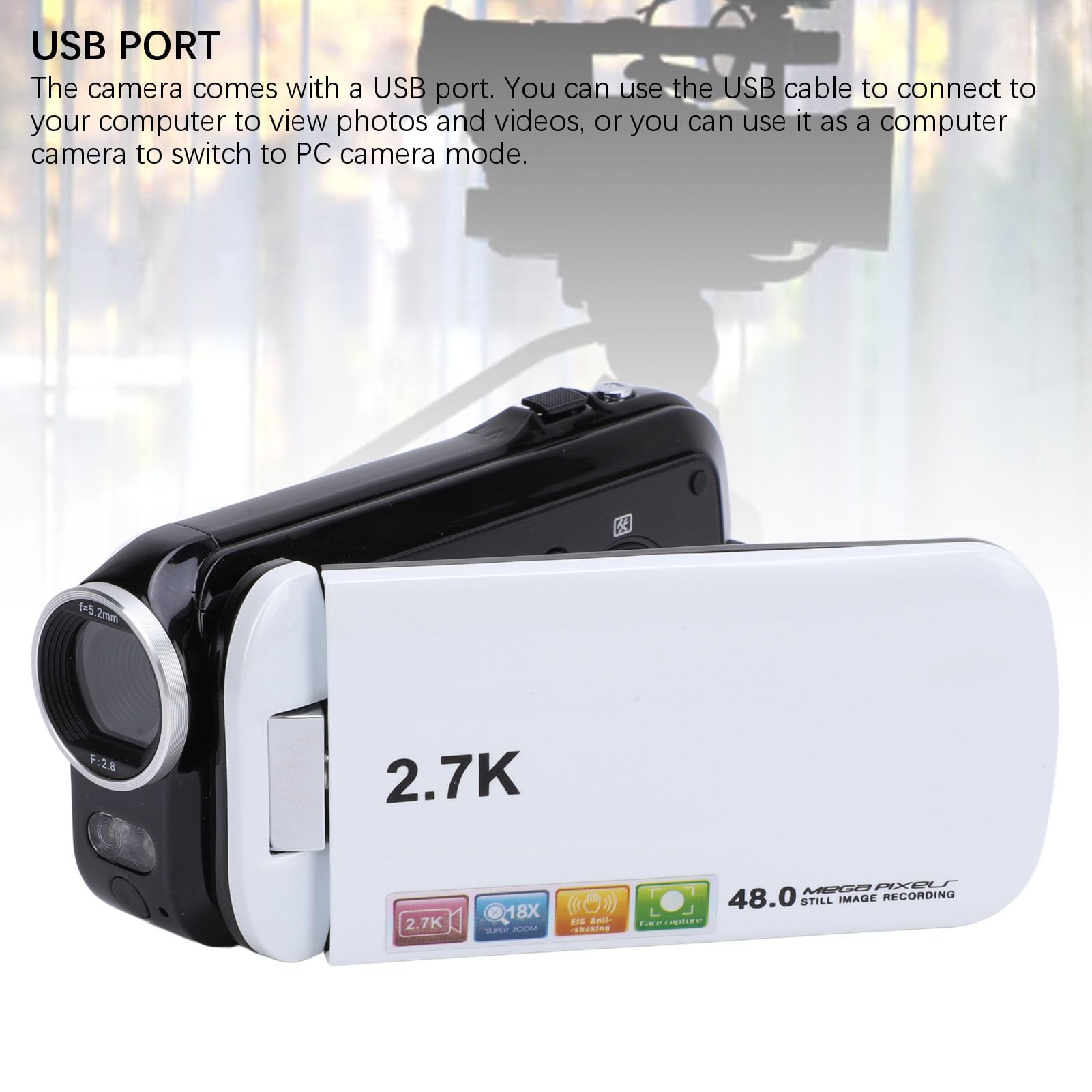 ビデオカメラ Amazon | ビデオカメラ、2.7K 48MP デジタルビデオカメラ、18X