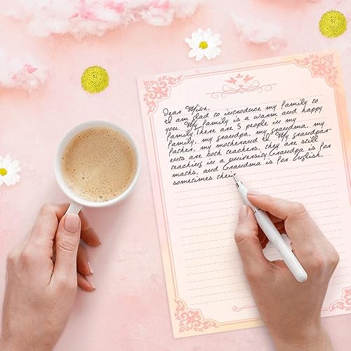 Miniatura 7 de Anzon Mories Juego de papelería de 72 piezas (48 hojas de papel y 24 sobres) de 8.5 x 11 pulgadas, letras gruesas de acuarela rosa para niñas, papel