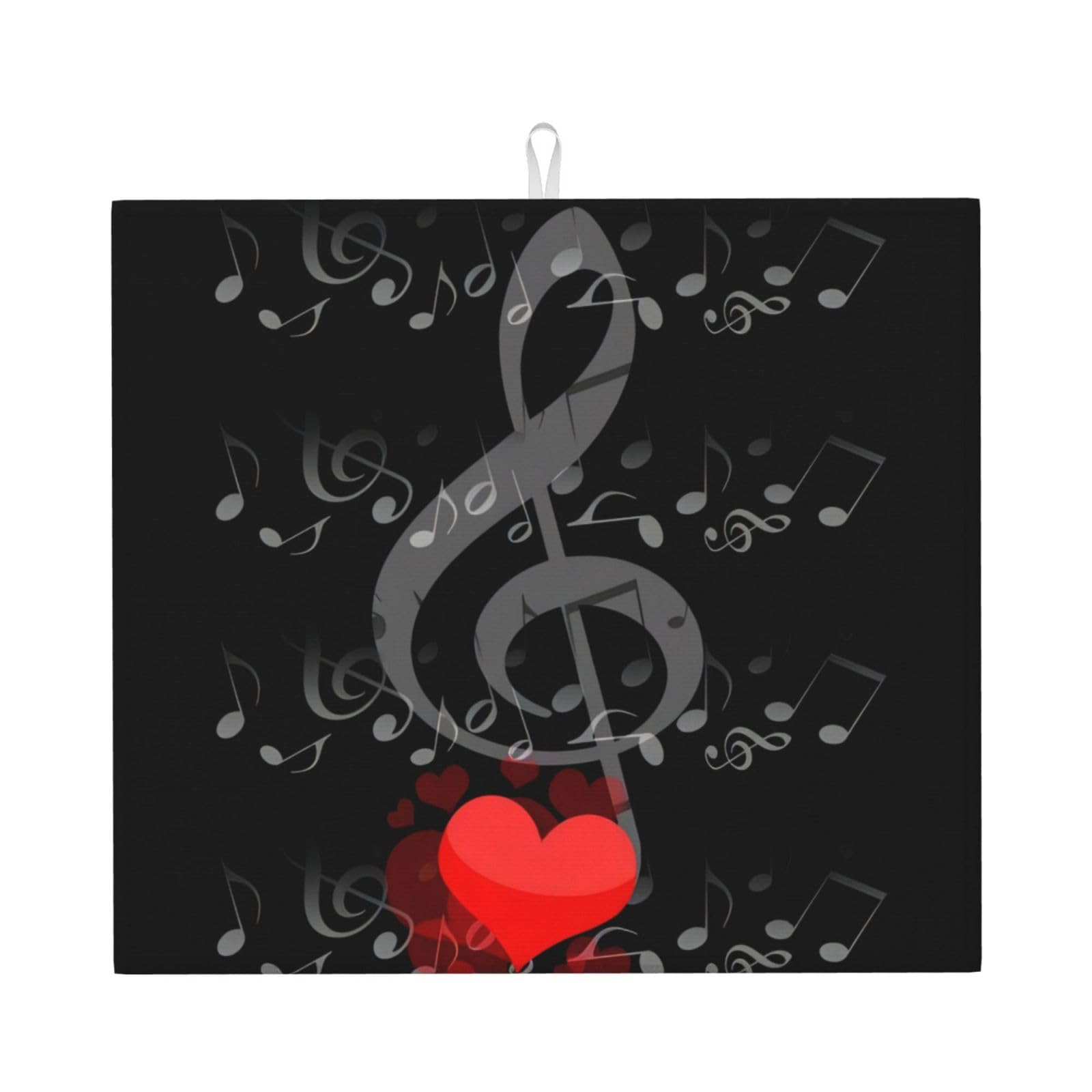 Yyhwhjde Black Music Note Heart Prints Kitchen Drying Mat – Absorbent Dish Throw For Countertop, Non-Slip Layer With Vibrant Prints, Ideal For Housewarming