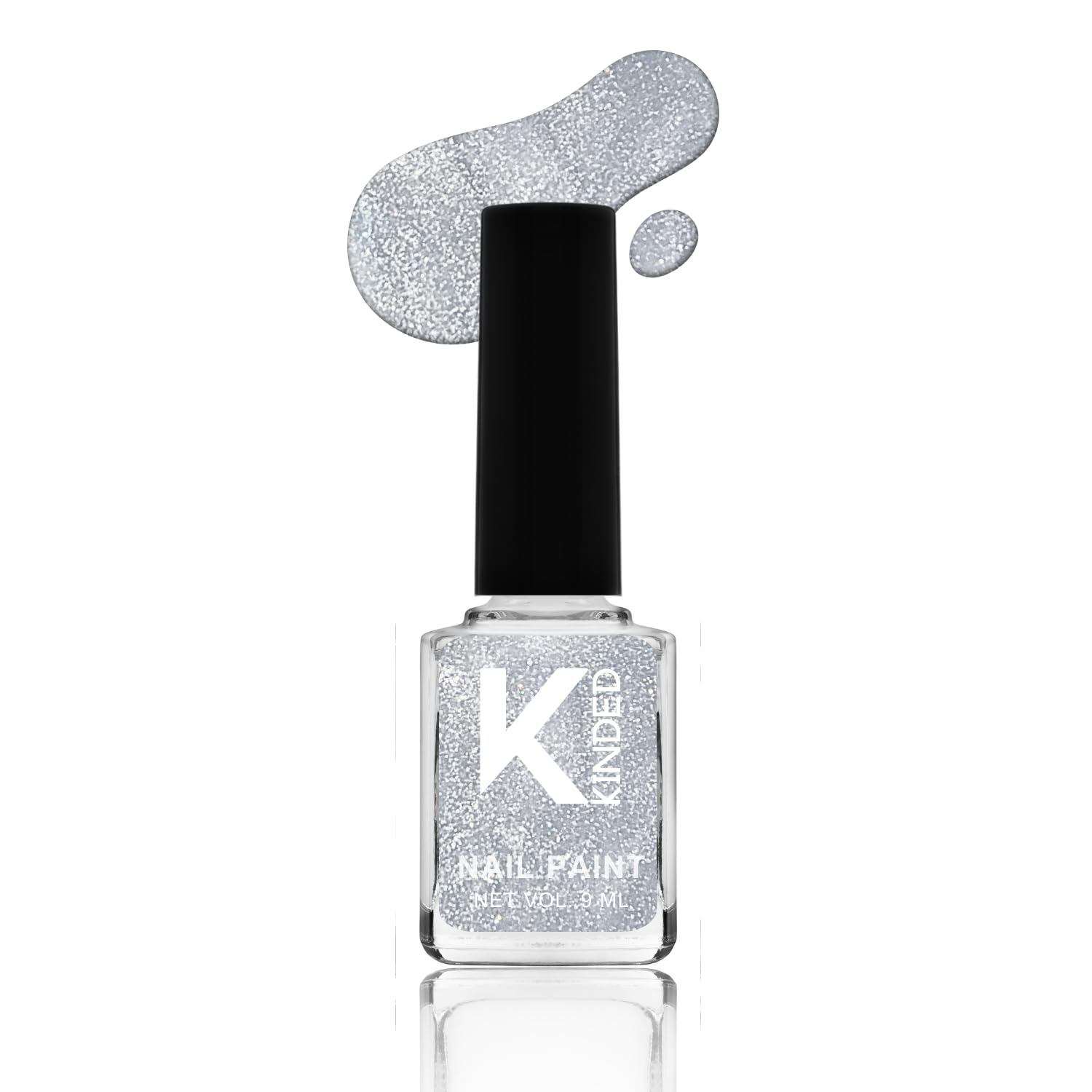 KINDED Nail Paint Long Lasting Lacquer Quick Drying Nail Polish Enamel for Girls Women With One Coat Single Stroke Application (9 ml, Shimmery Finish, Shade 11 Glittery Silver)-image-4