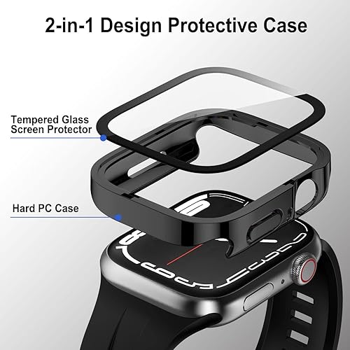 Miniatura 2 de Anlinser Paquete de 2 fundas compatibles con Apple Watch de 1.575 pulgadas SESeries 654 con protector de pantalla de vidrio templado, funda delgada