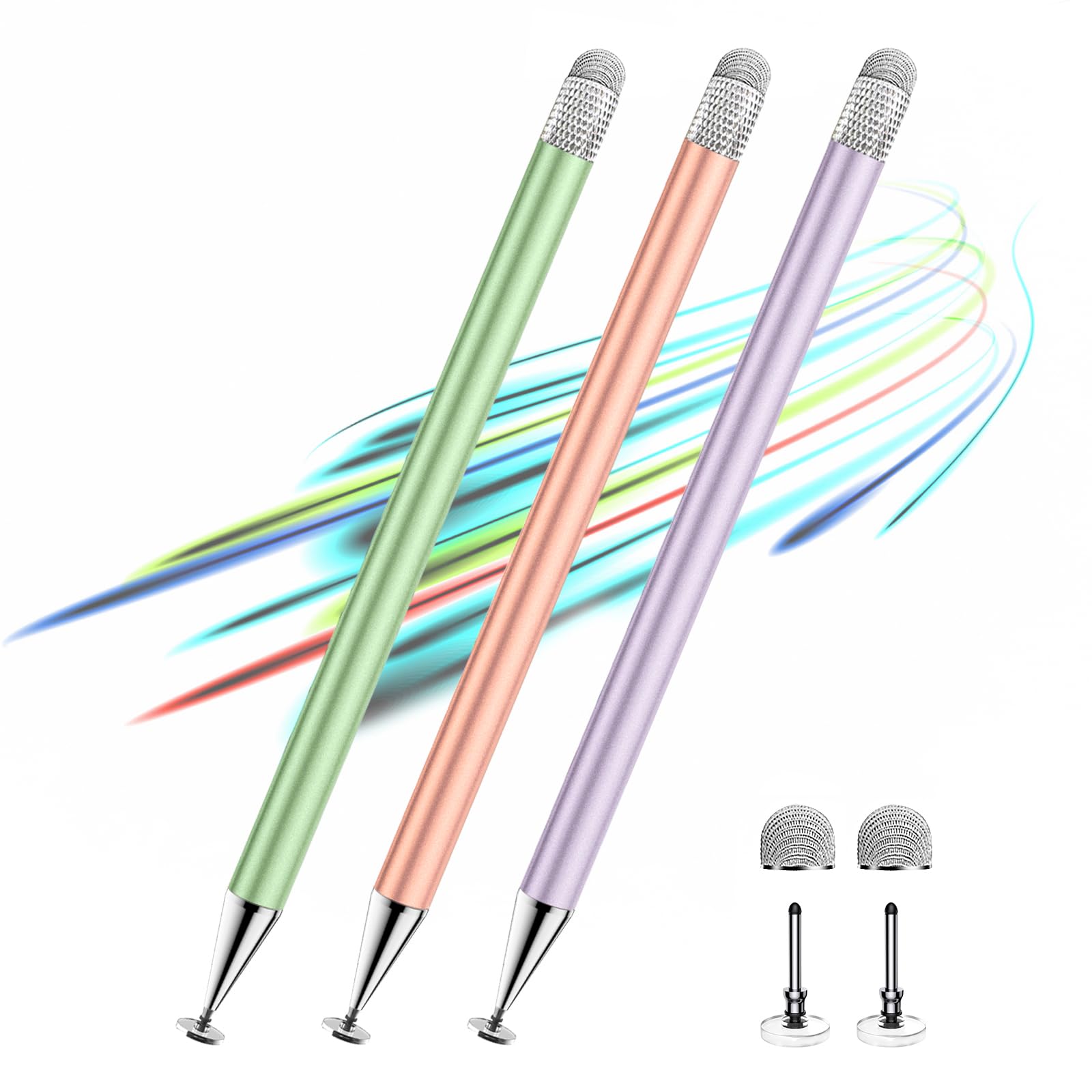 Stylus Pen for Touchscreen ipad.2-in-1 Tip for Nintendo Switch | 3 Pcs,Disc & Fiber Tip,High Sensitivity,No Charging,Universal for ipad/iphone/Android/Tablets,Lightweight Alloy,4 Tips