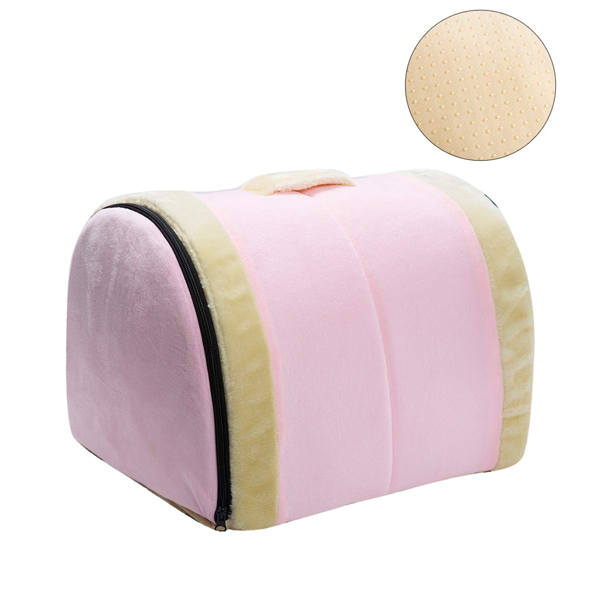 Hollypet Crystal Velvet Cat Bed, Self-Warming 2 in 1 Foldable Cave House Shape Nest Pet Sleeping Bed for Cats, Pink