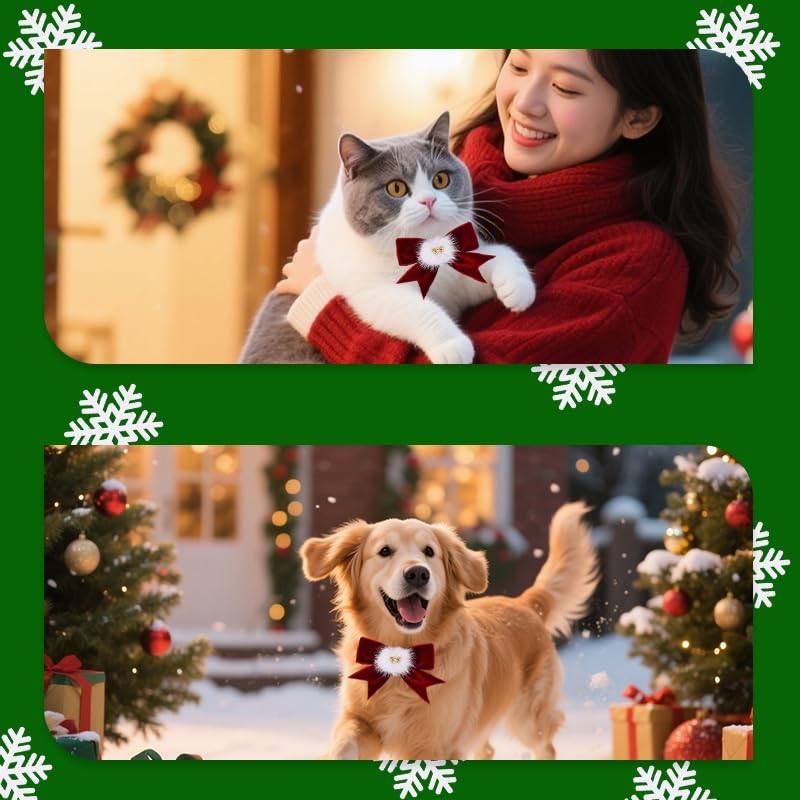 Lazos navideños para perros y pajaritas de collar para mascotas rojas 6