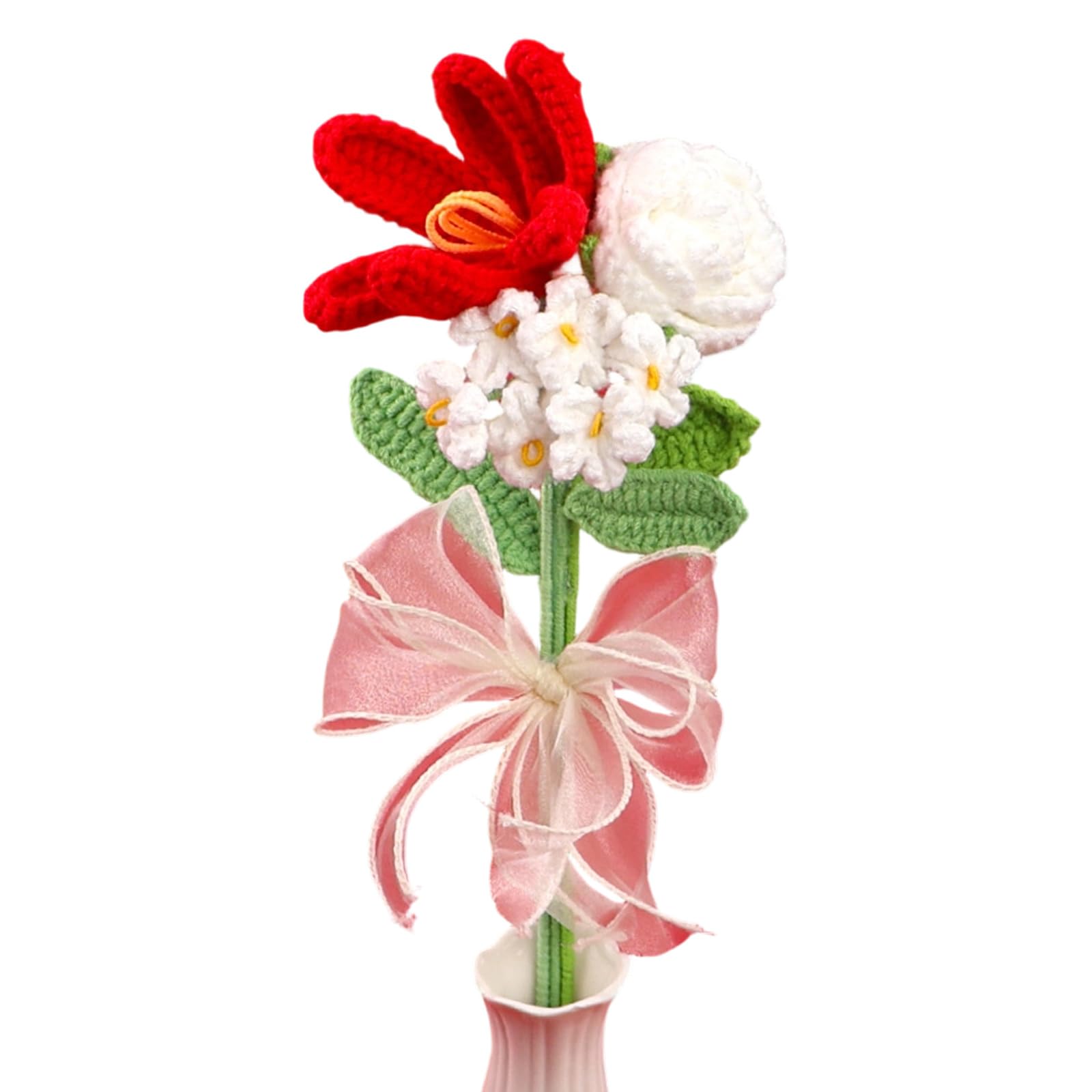 Zxfdsfdbnm Tulips Mixed Bouquet with Soft Yarn for Table Centerpieces Crochet Flower Arrangement