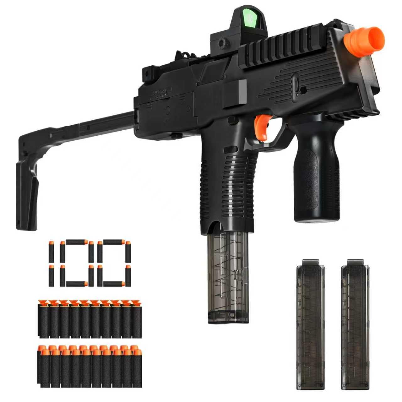 Realistic Toy Gun for Nerf Gun's Soft Bullets, Automatic MP9 Toy Set with 100 Soft Darts, 2 Magazines, Scope, High Capacity Battery, Electric Toy Machine Gun for Kids Age 6-12