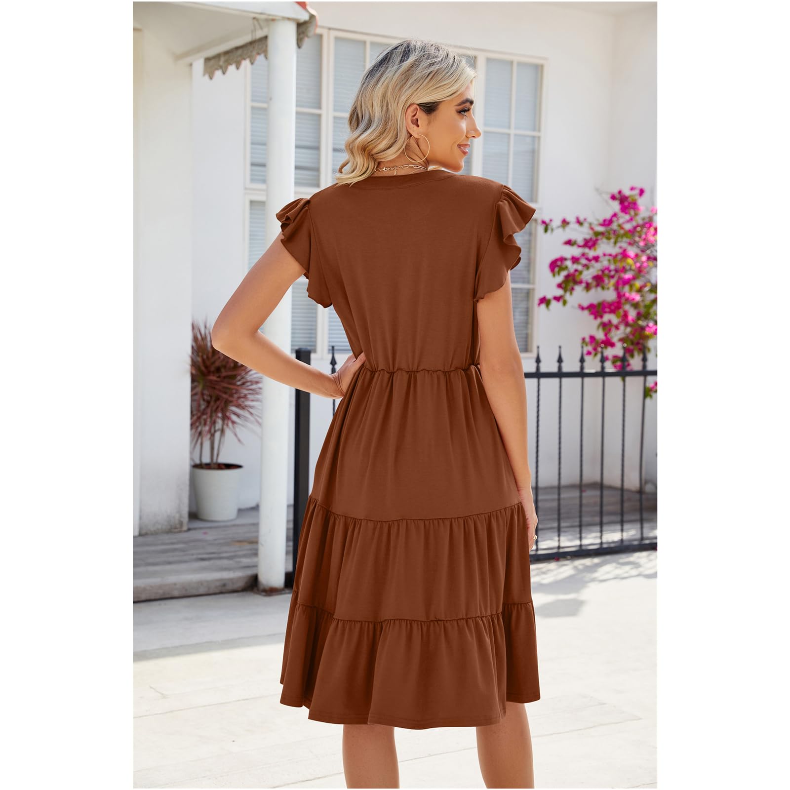 Vestidos de Verano Mujeres Vestidos Casuales de Manga Corta de Cuello V de Verano Vestidos de Fiesta Midi Vestidos de Fiesta Mujeres Vacaciones Playa Vestidos de Sol Casuales Vestidos Relajados, HUT