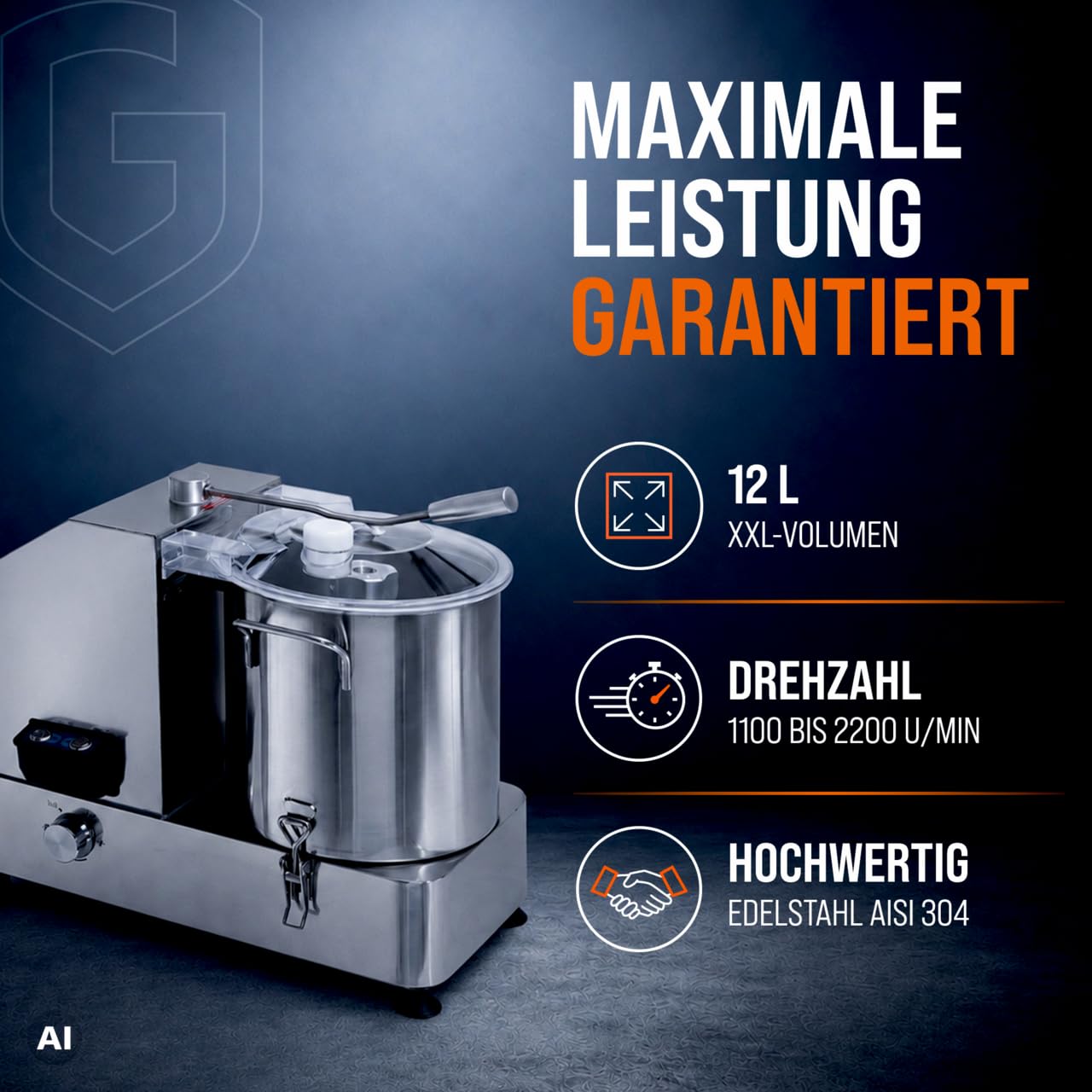 GastroHero Kutter 12L, Cutter für Gemüse & Brot, Edelstahl CU-ECO12
